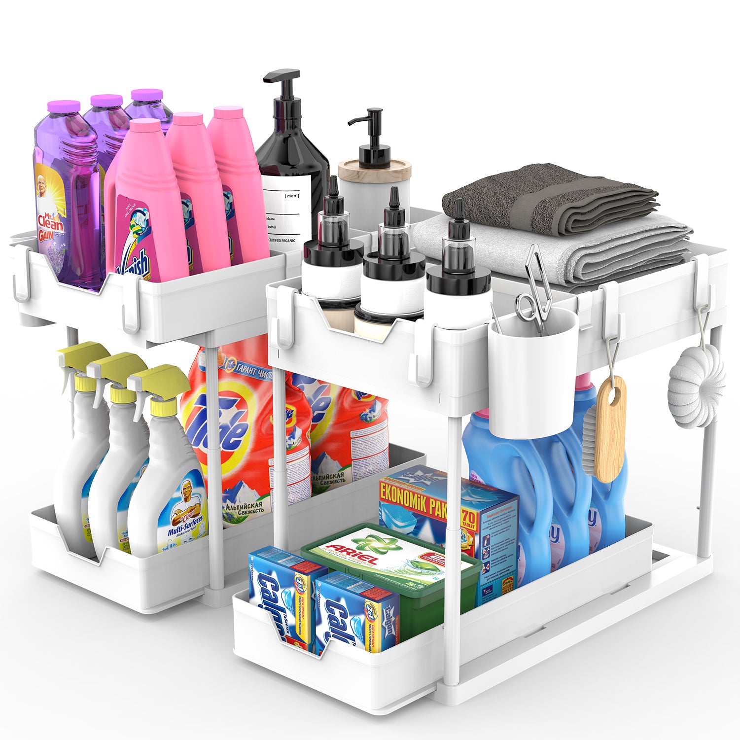 2 Pack Adjustable Heightunder Sink Organizers And Storage, 2tier